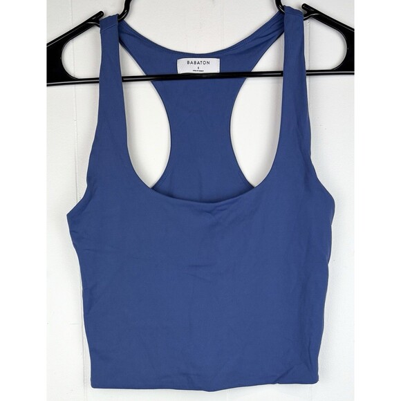 Babaton Aritzia Blue Scoop Neck Crop Top Sleeveless Racer Back, Small - Picture 1 of 8